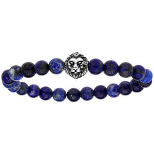 BRACELET EXTENSIBLE PERLE LAPIS LAZULI VÉRITABLE AVEC TETE DE LION