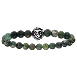 BRACELET EXTENSIBLE AGATE VERTE AVEC TETE DE LION