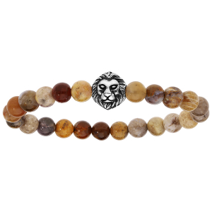 BRACELET EXTENSIBLE AGATE MARRON NUANCÉ AVEC TETE DE LION
