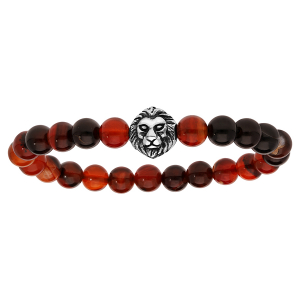 BRACELET EXTENSIBLE AGATE ROUGE AVEC TETE DE LION