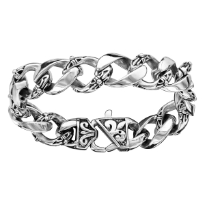 BRACELET ACIER MAILLE GOURMETTE MOTIF PATINE 22,5CM