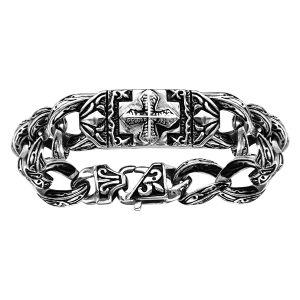 BRACELET ACIER MAILLE GOURMETTE MOTIF CROIX 22,5CM