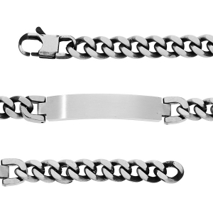 BRACELET ACIER IDENTITÉ 10MM MAILLE GOURMETTE 9MM ASPECT VIEILLI PVD BROSSÉ 21CM