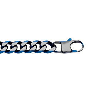 BRACELET ACIER MAILLE GOURMETTE 10MM PVD BROSSÉ ASPECT PATINÉ CHANFREIN BLEU 21CM