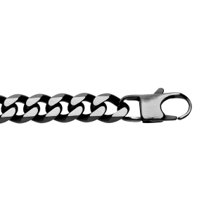 BRACELET ACIER MAILLE GOURMETTE 10MM PVD BROSSÉ ASPECT PATINÉ CHANFREIN NOIR 21CM