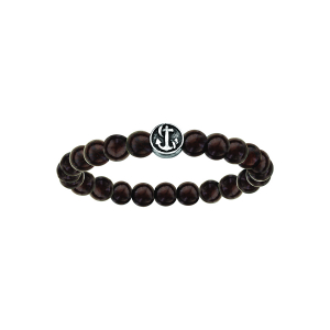 BRACELET ACIER EXTENSIBLE BOULES BOIS MARRON MOTIF ANCRE MARINE