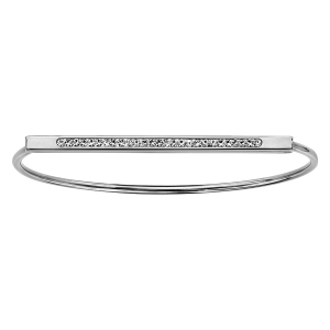 BRACELET ACIER JONC DEMI ROND BARETTE RÉSINE ET STRASS BLANCS