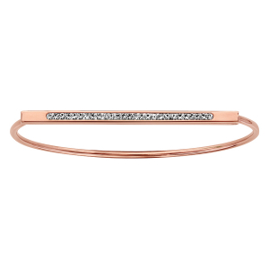 BRACELET ACIER ET PVD ROSE JONC DEMAI ROND BARETTE RÉSINE ET STRASS BLANCS