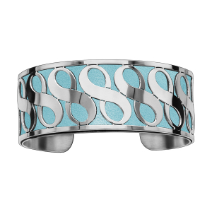 BRACELET ACIER MANCHETTE MOTIFS INFINI PU BLEU CIEL