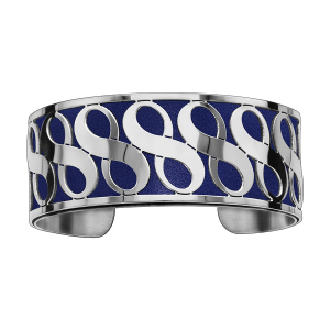 BRACELET ACIER MANCHETTE MOTIFS INFINI PU BLEU MARINE