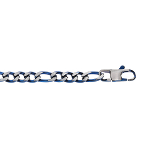 BRACELET ACIER 1+3 4MM PVD BROSSÉ ASPECT PATINÉ CHANFREIN BLEU  19CM