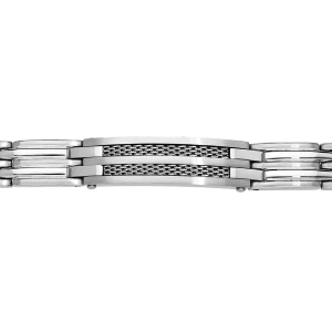 BRACELET ACIER PLAQUE IDD AVEC 2 RANGS CABLE GRIS 20,5CM  REGLABLE