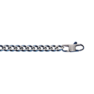 BRACELET ACIER MAILLE GOURMETTE 4MM PVD BROSSÉ ASPET PATINÉ CHANFREIN BLEU 19CM