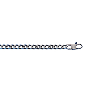 BRACELET ACIER MAILLE GOURMETTE 4MM PVD BROSSÉ ASPET PATINÉ CHANFREIN BLEU 19CM