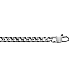 BRACELET ACIER MAILLE GOURMETTE 4MM PVD BROSSÉ ASPET PATINÉ CHANFREIN NOIR 19CM