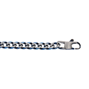 BRACELET ACIER MAILLE GOURMETTE 5MM PVD BROSSÉ ASPET PATINÉ CHANFREIN BLEU 19CM