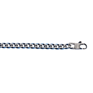 BRACELET ACIER MAILLE GOURMETTE 5MM PVD BROSSÉ ASPET PATINÉ CHANFREIN BLEU 19CM