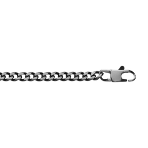 BRACELET ACIER MAILLE GOURMETTE 5MM PVD BROSSÉ ASPET PATINÉ CHANFREIN NOIR 19CM