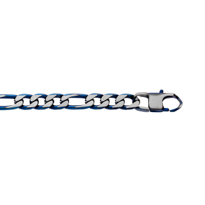 BRACELET ACIER 1+3 6MM PVD BROSSÉ ASPECT PATINÉ CHANFREIN BLEU 19CM