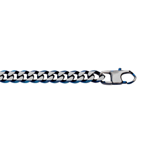 BRACELET ACIER MAILLE GOURMETTE 6MM PVD BROSSÉ ASPECT PATINÉ CHANFREIN BLEU 19CM