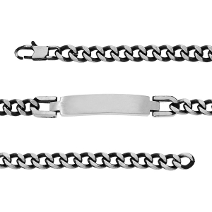 BRACELET ACIER IDENTITÉ 8MM MAILLE GOURMETTE 7MM ACIER ASPECT VIEILLI PVD BROSSÉ 21CM