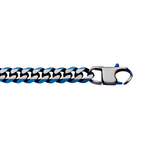 BRACELET ACIER MAILLE GOURNETTE 8MM PVD BROSSÉ ASPECT PATINÉ CHANFREIN BLEU 21CM