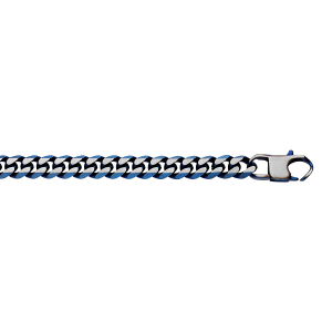 BRACELET ACIER MAILLE GOURNETTE 8MM PVD BROSSÉ ASPECT PATINÉ CHANFREIN BLEU 21CM