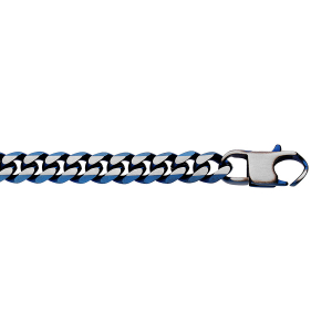 BRACELET ACIER MAILLE GOURNETTE 8MM PVD BROSSÉ ASPECT PATINÉ CHANFREIN BLEU 21CM