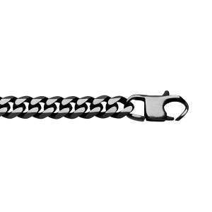BRACELET ACIER MAILLE GOURNETTE 8MM PVD BROSSÉ ASPECT PATINÉ CHANFREIN NOIR 21CM