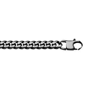 BRACELET ACIER MAILLE GOURNETTE 8MM PVD BROSSÉ ASPECT PATINÉ CHANFREIN NOIR 21CM