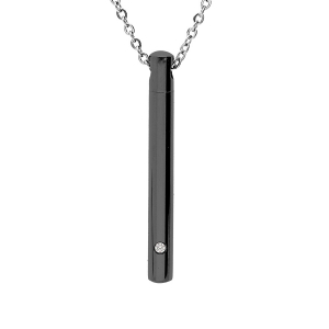 COLLIER ACIER ET PVD NOIR PORTE POUDRE DÉVISSABLE ET OXYDE BLANC 45+5CM haut 4,50 cm  (LIVRÉ AVEC UN ENTONNOIR)
