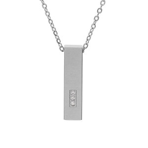 COLLIER ACIER PORTE POUDRE  RECTANGULAIRE haut 3,20 cm AVEC VIS ET 3 OXYDES BLANCS 45+5CM (LIVRÉ AVEC UN TOURNEVIS)