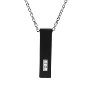 COLLIER ACIER PORTE POUDRE  RECTANGULAIRE haut 3,20 cm AVEC VIS ET 3 OXYDES BLANCS 45+5CM (LIVRÉ AVEC UN TOURNEVIS)