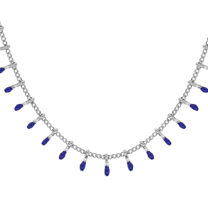 COLLIER ACIER PAMPILLES RÉSINE BLEU 40+5CM