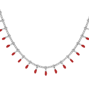 COLLIER ACIER PAMPILLES RÉSINE ROUGE 40+5CM