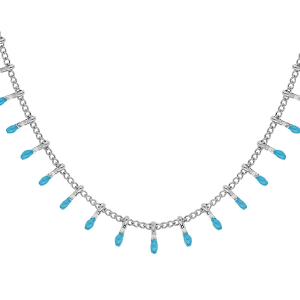 COLLIER ACIER PAMPILLES RÉSINE TURQUOISE 40+5CM