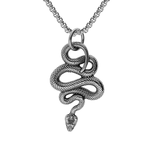 COLLIER ACIER PENDENTIF 40*23MM SERPENT ENROULÉ PATINÉ 53+5CM