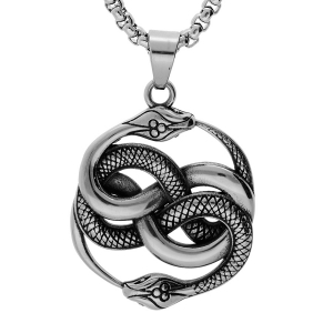 COLLIER ACIER GROS PENDENTIF 37*44MM PATINÉ SERPENT 52+5CM