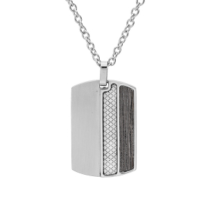 COLLIER ACIER PENDENTIF RECTANGULAIRE AVEC CROISILLONS ET BANDE ASPECT BOIS 50+5CM