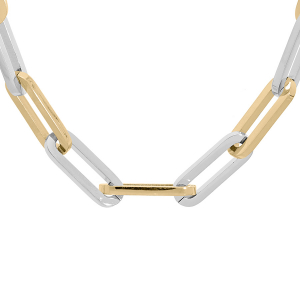 COLLIER ACIER BICOLORE MAILLE RECTANGULAIRE 47+1CM