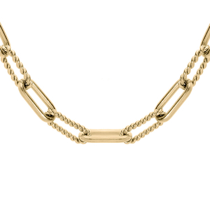 COLLIER ACIER ET PVD DORÉ MAILLE RECTANGULAIRE MODELE FIN 47+1CM