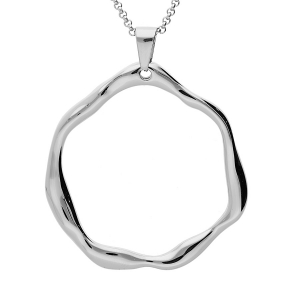 COLLIER ACIER PENDENTIF ROND FORME IRREGULIERE 50+10CM