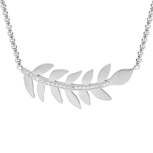 COLLIER ACIER FEUILLAGE AVEC CRISTAUX 42+4CM