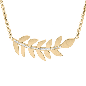 COLLIER ACIER ET PVD DORÉ FEUILLAGE AVEC CRISTAUX 42+4CM