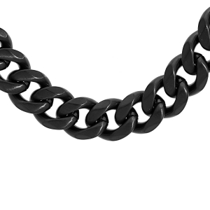 COLLIER ACIER ET PVD NOIR MAT MAILLE GOURMETTE HAWAI 9MM 55CM
