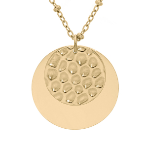 COLLIER ACIER ET PVD DORÉ PENDENTIF DOUBLE PASTILLE 41+5CM