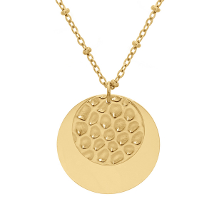 COLLIER ACIER ET PVD DORÉ PENDENTIF DOUBLE PASTILLE 41+5CM