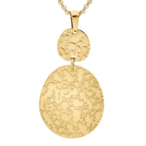 COLLIER ACIER ET PVD DORÉ PENDENTIF EMBOSSÉ 42+4CM