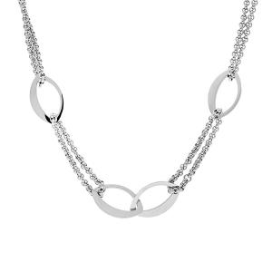 COLLIER ACIER SAUTOIR MOTIFS OVALES 77CM