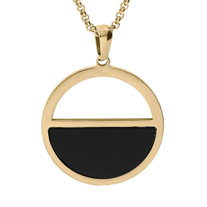 COLLIER ACIER ET PVD DORÉ CERCLE AVEC RÉSINE NOIRE 42+4CM